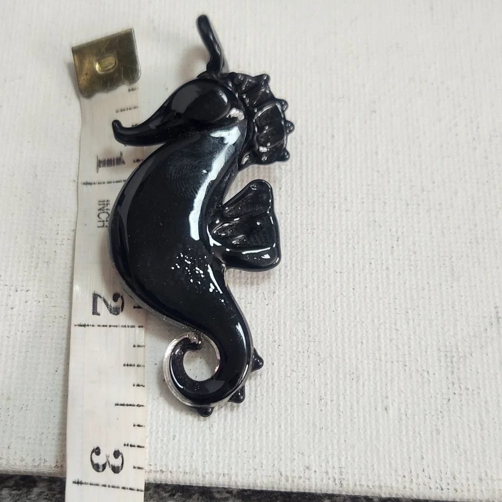 Handblown Lampwork Glass Seahorse Pendant Black Multi Color Dichroic Art Glass‎